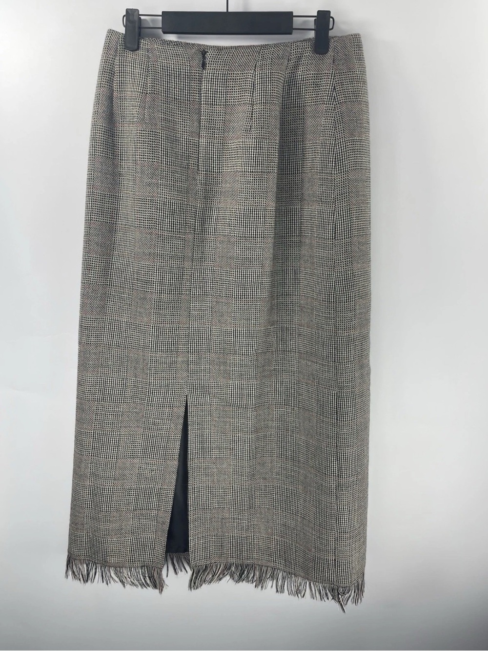 Vtg Harve Benard Sport Houndstooth Fringe Wool Dark Academia Maxi Skirt Sz 10 - Picture 3 of 9